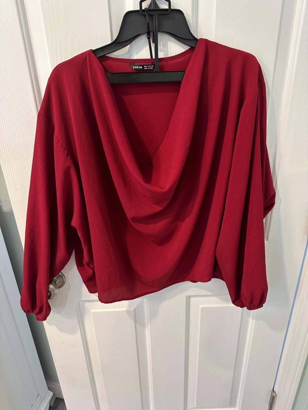 SHEIN Burgundy Red Draped Cowl Neck Blouse